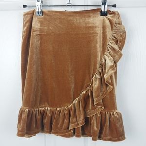 Forever 21 Women's Small Velour Velvet Gold Ruffle Miniskirt